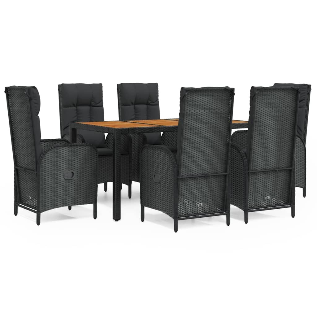 vidaXL 7-tlg. Garten-Essgruppe mit Kissen Schwarz Poly Rattan Image