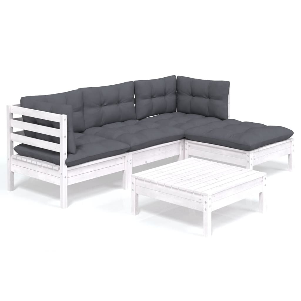 vidaXL 5-tlg. Garten-Lounge-Set mit Kissen Weiß Kiefernholz Image