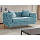 Divano 2 posti Chesterfield in velluto azzurro pastello - EDWINA