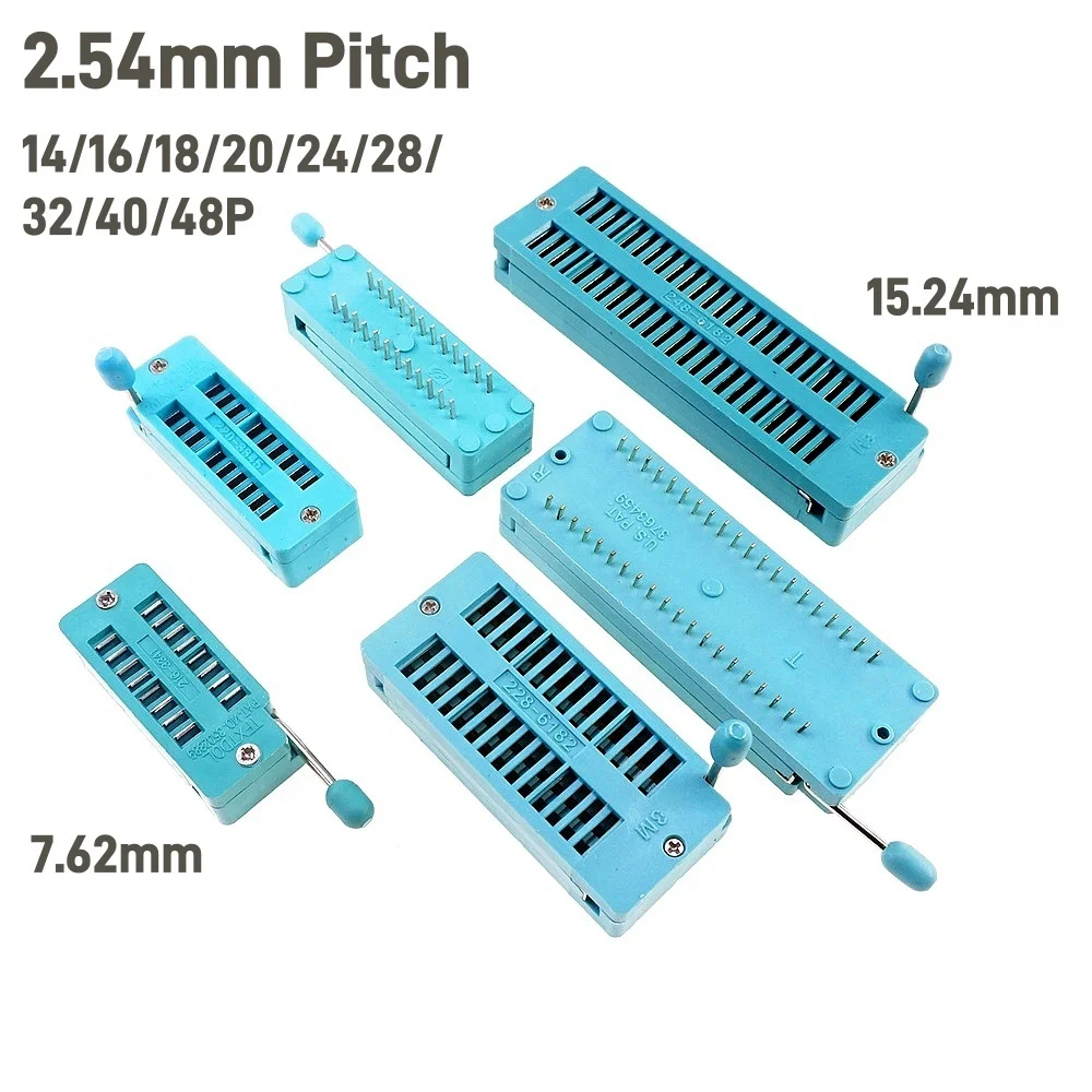 Test-IC DIP ZIF ZIP-Sockel 14 16 18 20 24 28 32 40 48Pin Pitch 2,54 mm Press-Fit Zweireihiger Abstand 7,62 mm 0,3" 15,24 mm 06" Gitter Image