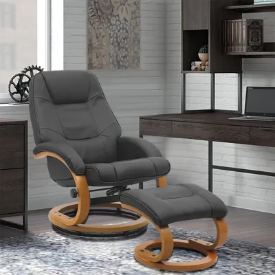Black PU Leather Ergonomic Executive Office Recliner with Footrest Comfort Lounge Chair, 71cm W x