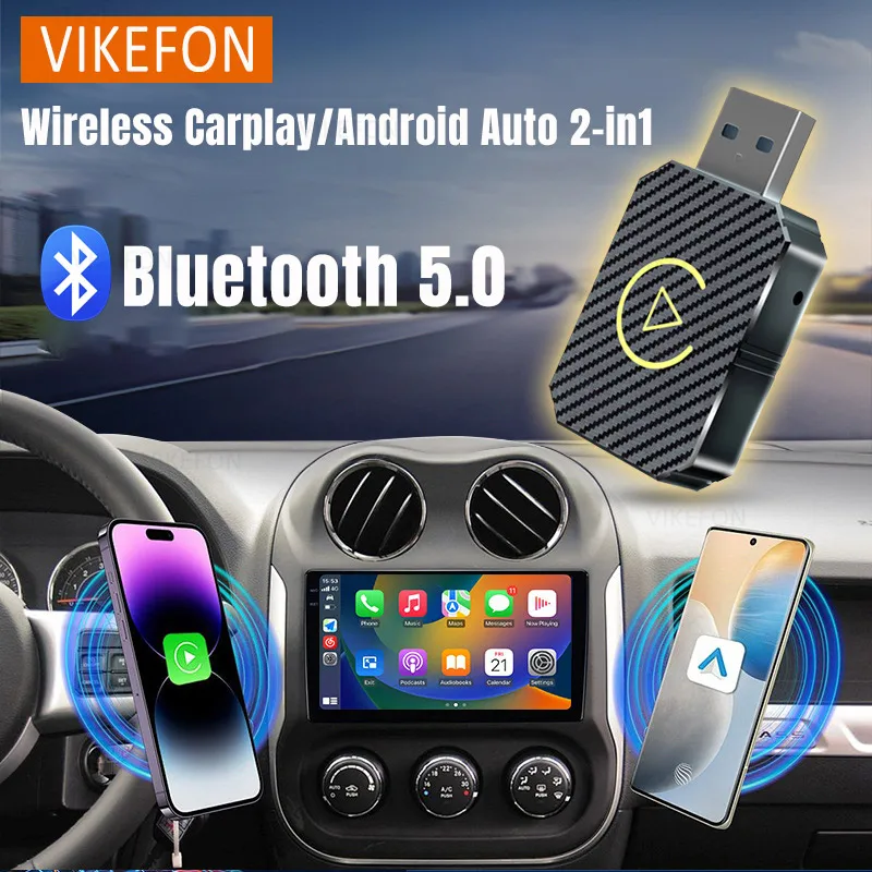 2 In 1 CarPlay Android Auto Adapter Smart Box Plug And Play WiFi Fast Connect Bluetooth 5.0 Wired To Wireless For iOS Android Image