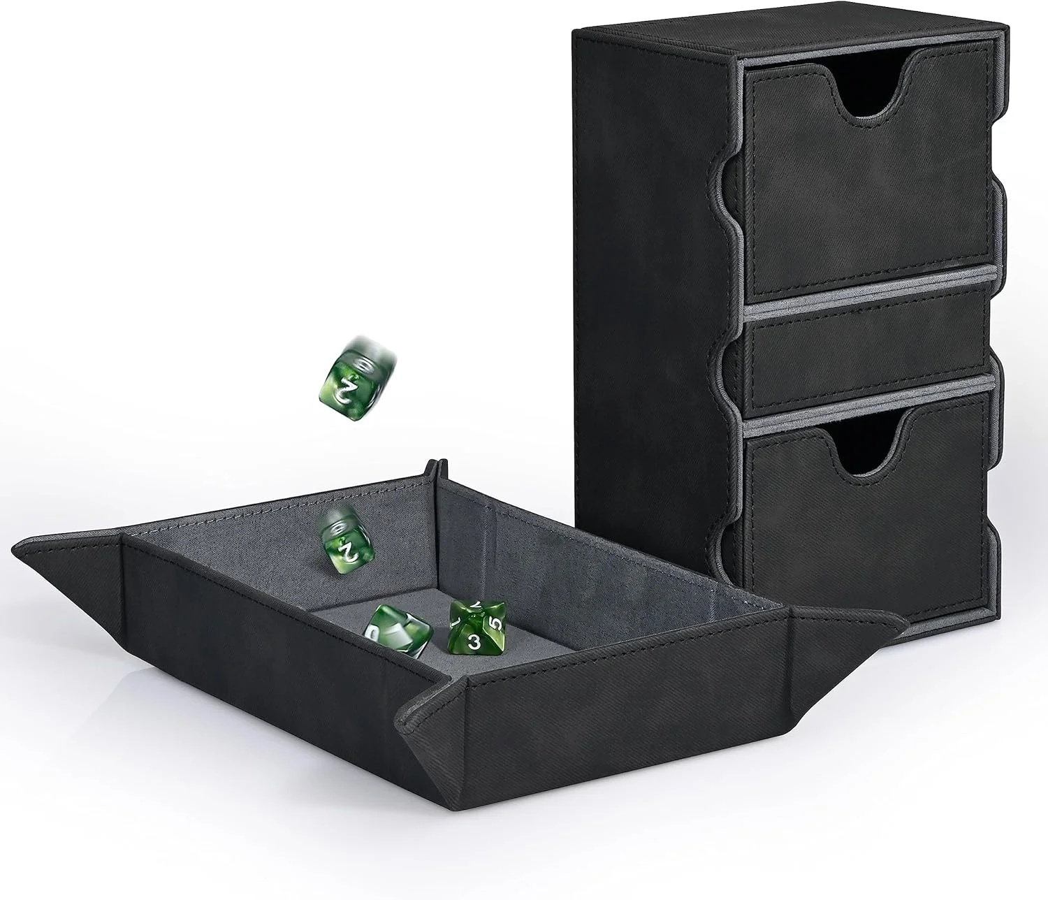 Kartendeckbox mit Würfelrolltablett, passend für mehr als 200 doppelt ummantelte Karten, Denim-strukturierte Kartenaufbewahrungsbox für Yugioh PTCG-Karten Image