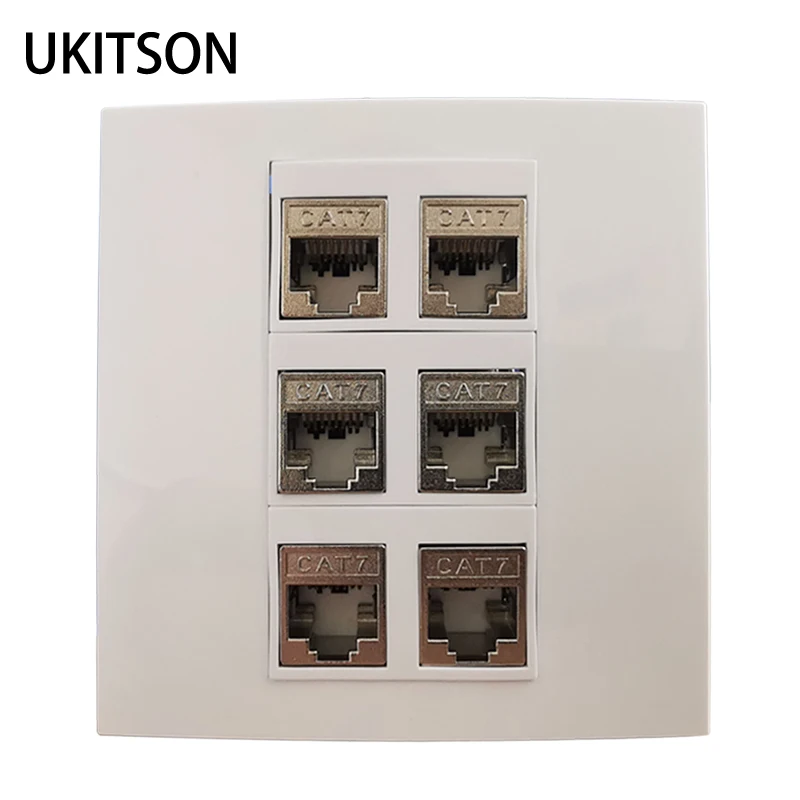 6 Sockets Shielded CAT7 RJ45 Wall Faceplate Six Ports CAT.7 6A LAN Socket 86x86mm For 10GB Internet Wall Outlet Panel Image