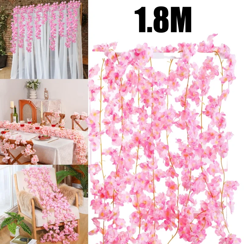 Künstliche Seide Kirschblütenranke für Weihnachten Sakura Home Hochzeit Dekoration gefälschte Blumenbogen Garten Wohnzimmer DIY arrangieren Image