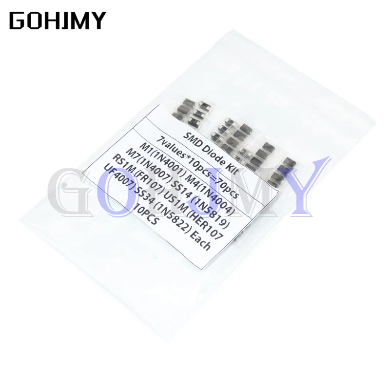 7 arten * 10pcs = 70 teile/los smd diode paket/m1 (1 n4001)/m4 (1 n4004)/m7 (1 n4007)/ss14 us1m rs1m ss34 kit Image