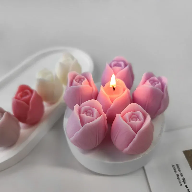 Mini Blume Kerze Silikon Form 3D Rose Knospe Seife Schokolade Kuchen Dekoration Backen Werkzeuge Handgemachte Eis Gips Handwerk Form Image