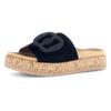 Pantolette GABOR, Damen, Gr. 37, schwarz, Ziegenveloursleder, Kalbsleder, unifarben, modisch, Schuhe, Plateau, Sommerschuh, Bequemschuh, Best Fitting für gute Passform