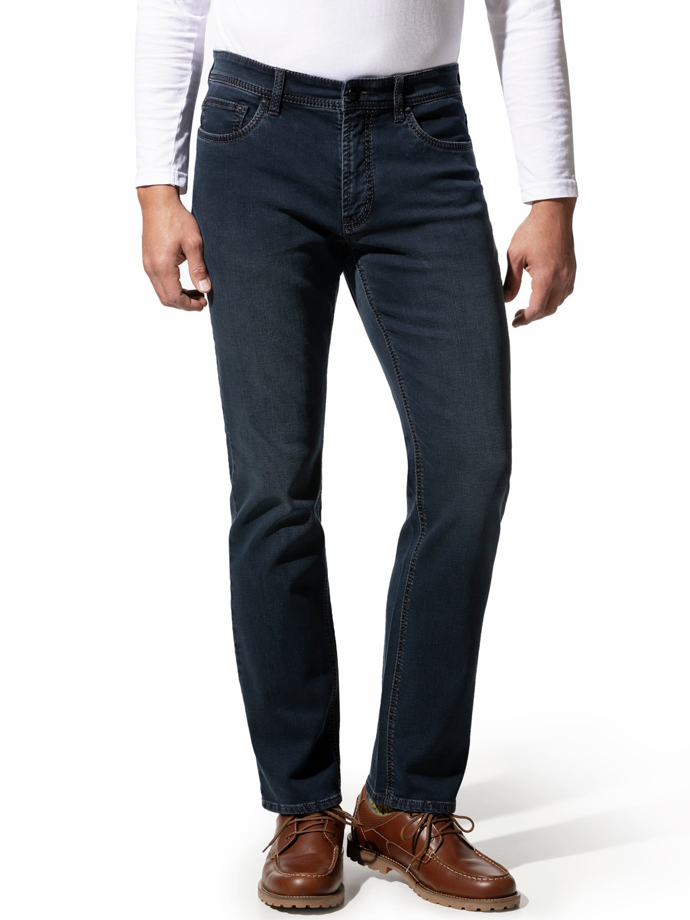 Walbusch Herren Jeanshose Sattlerstich Blau