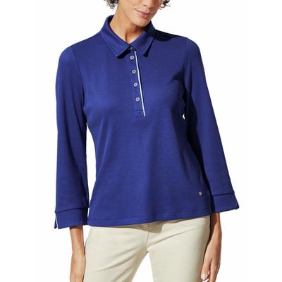 Walbusch Damen Polo Shirt Strukturmuster Blau Image