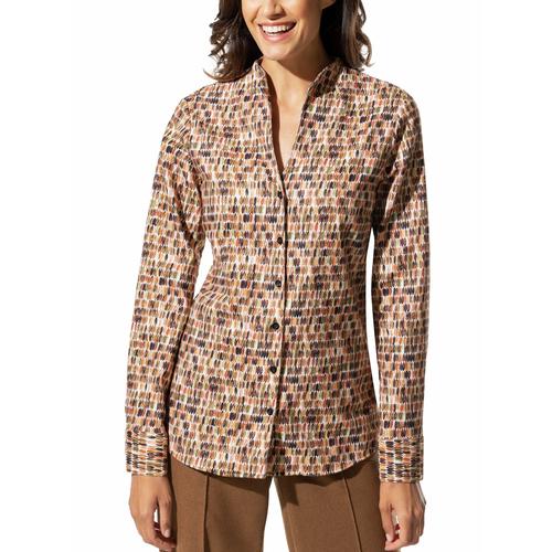 Walbusch Damen Aktiv-Flanellbluse Kelchkragen Orange gepunktet