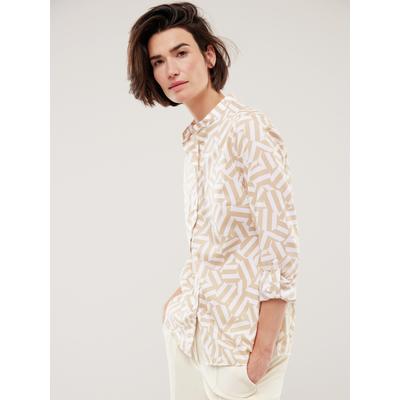Walbusch Damen Bügelfrei-Bluse Stehkragen Beige bedruckt Image