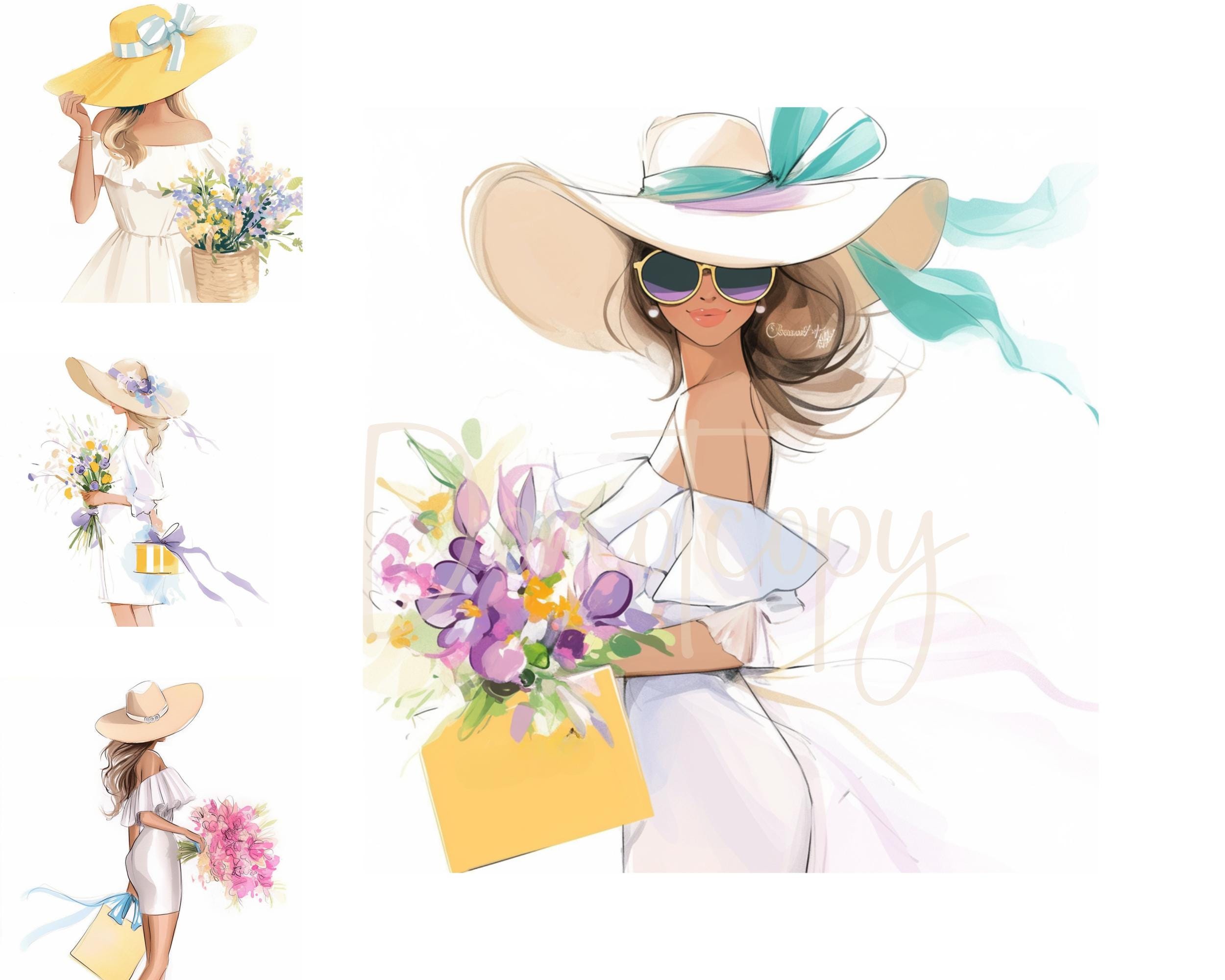 10 ragazze estive, Clipart da donna Clipart stampabile Clipart acquerello di alta qualità JPG Carta artigianale diari spazzatura, Clipart di moda Ephe