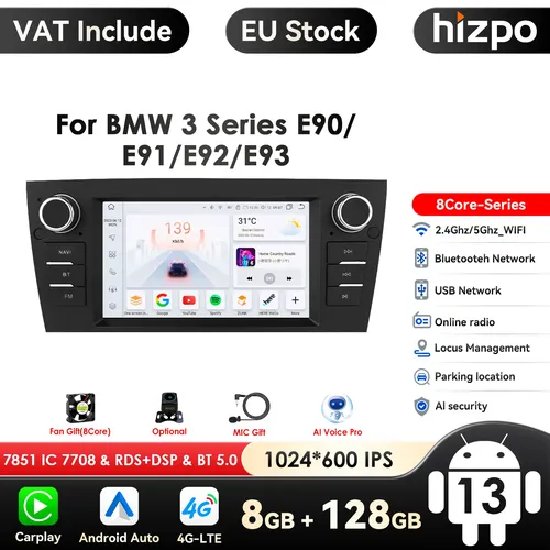 Autoradio Android pour BMW Série 3, E90, E91, E92, E93, Navigation GPS, Lecteur Audio Stéréo, 2Din, Sans TVA, Stock UE