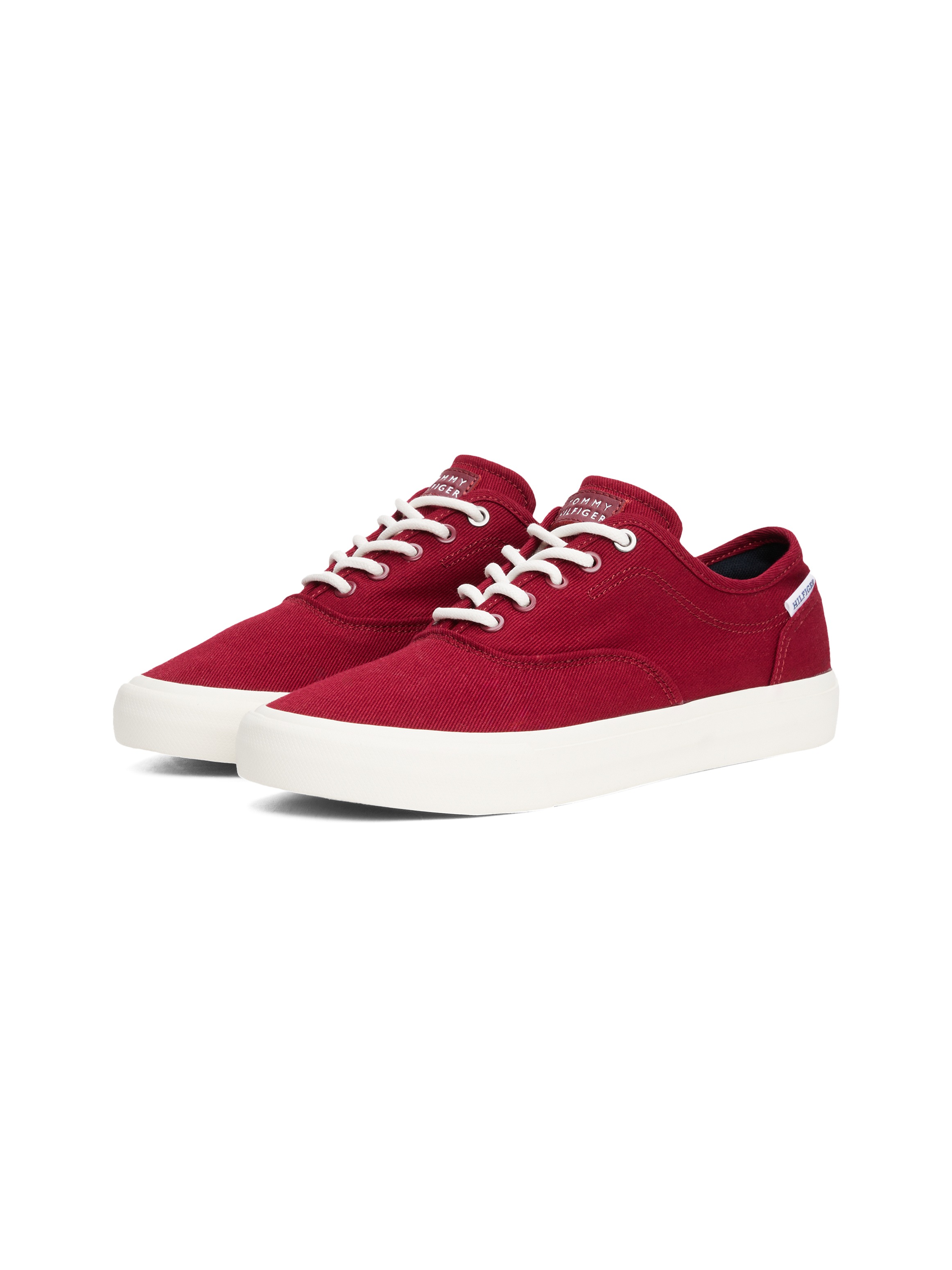 Sneaker TOMMY HILFIGER "TH HI VULC LOW OXFORD TWILL", Herren, Gr. 45, rot, Textil, Sportlich, Schuhe, Freizeitschuh, Halbschuh, Schnürschuh mit Label an der Ferse Image
