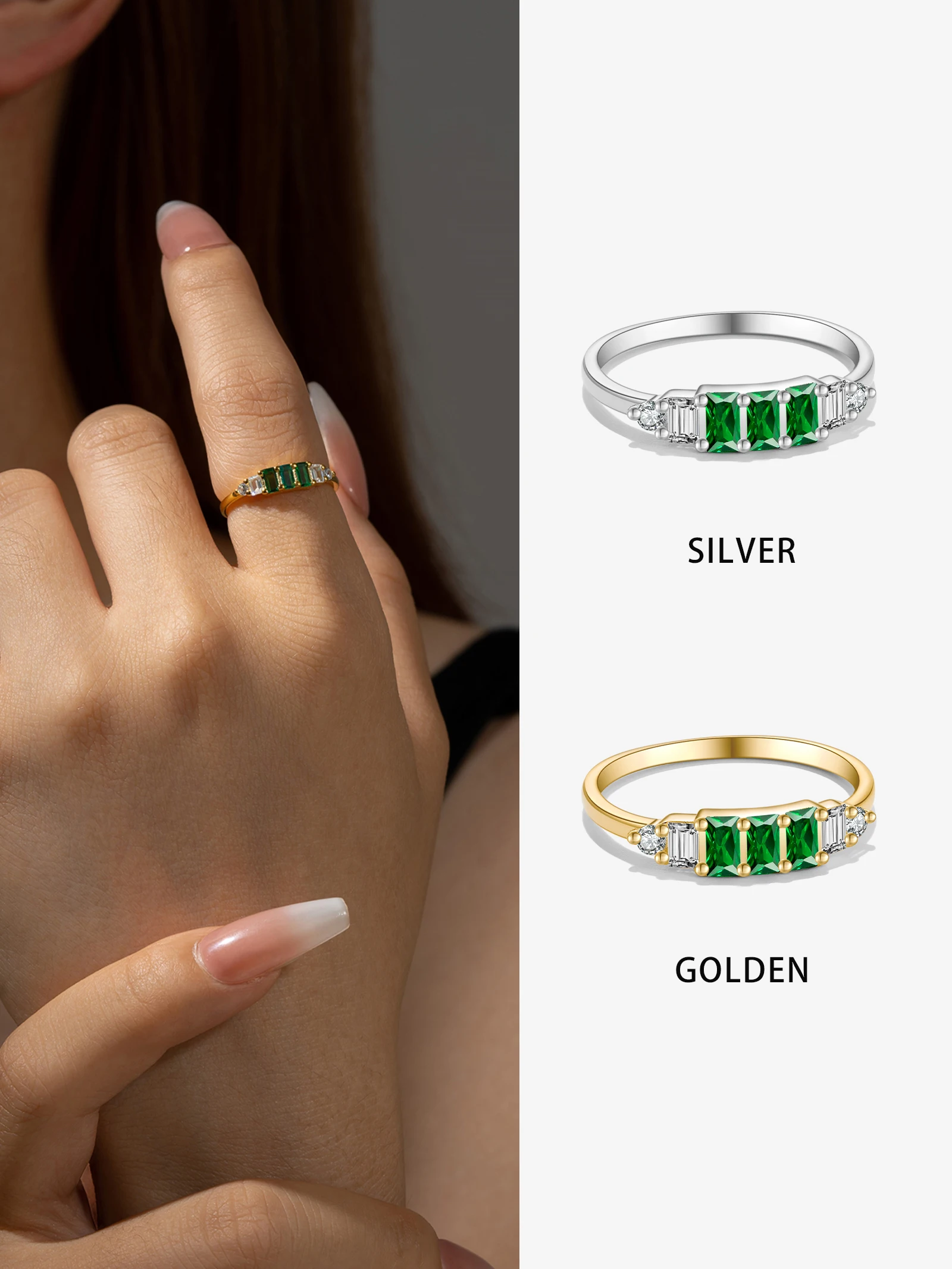 ANDYWEN Ring aus 925er-Sterlingsilber, quadratisch, grün, klarer Zirkon, für Damen, eleganter Luxus, modischer Schmuck, Geschenk zum Muttertag