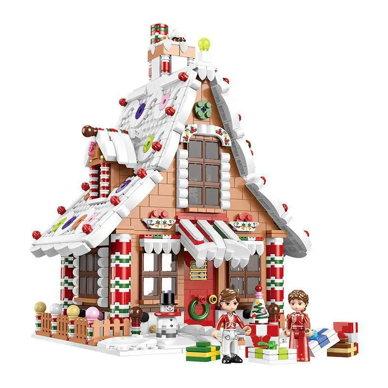 Weihnachtsserie Ziegel Spielzeug Uhrwerk Weihnachten Schloss Baum Rentier Santa Lebkuchenhaus Modellbausatz kompatibel mit LEGO Image