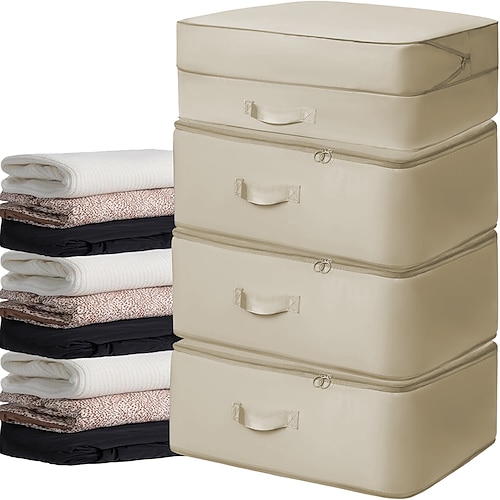 4er-Pack extrem platzsparende, selbstkomprimierende Organizer-Kompressionsbeutel zur Aufbewahrung, extrem platzsparende, selbstkomprimierende Organizer-Taschen, Pullover-Organizer für den Schrank, Aufbewahrungstasche für Kleidung Image
