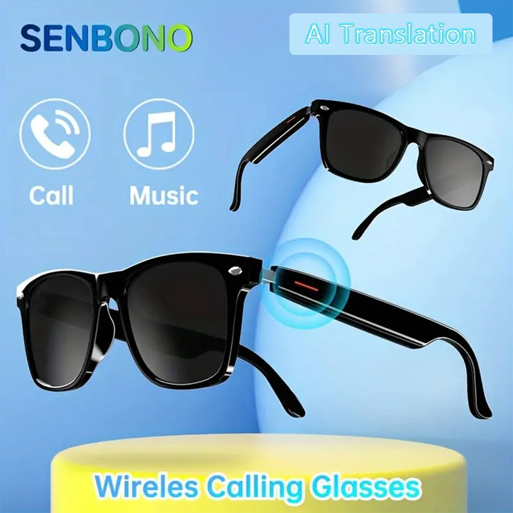 SENBONO AI Translation Smart Glassess Sonnenbrille mit Bluetooth-Anruf Musikwiedergabe Kopfhörer für Sportfahren Fitness Radfahren Image