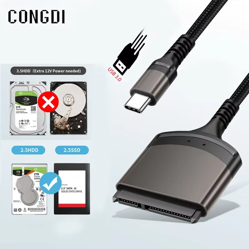 22-poliger SATA-zu-USB-3.0-Kabeladapter, USB-Typ-C-zu-SATA-Konverter-Adapter, 5 Gbit/s, SATA-Kabel für 2,5-Zoll-Festplatten-Treiber, SSD-Laptop Image