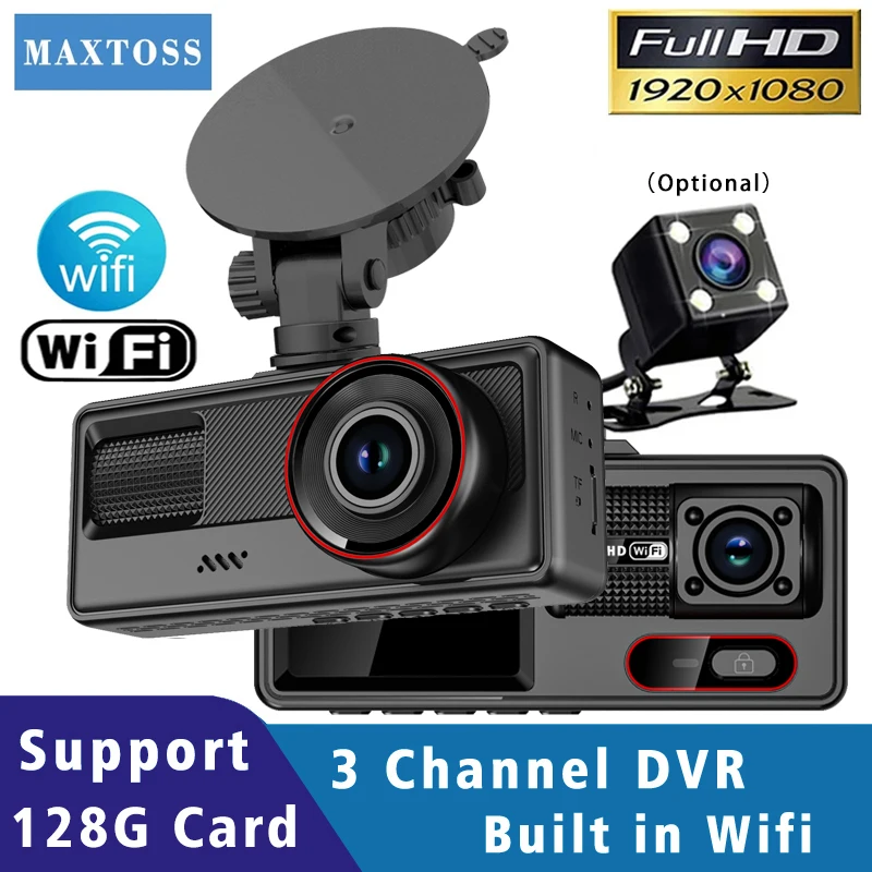 Wifi 3 Kanal Auto DVR HD 1080P 3-Objektiv Innen Fahrzeug Dash CamDrei Weg Kamera DVR Recorder video Registrator Dashcam Camcorder Image