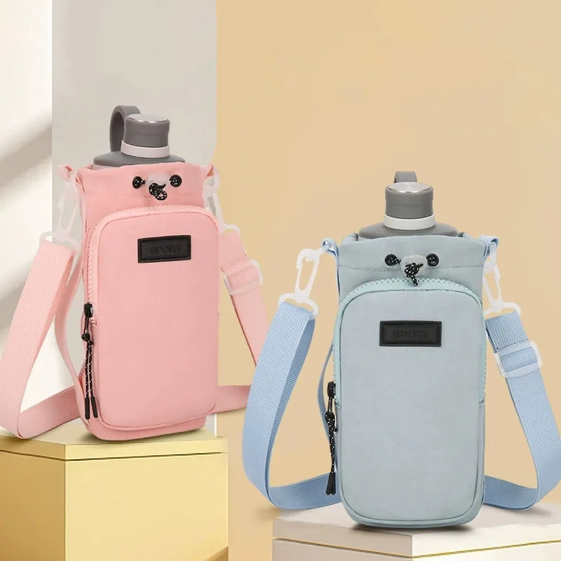 Tragbare Nylon-Wasserflaschen-Umhängetasche mit Kordelzug, Outdoor-Sport, Telefon, Wasserflaschenhalter, Taschen für Wandern, Camping, Reisen Image