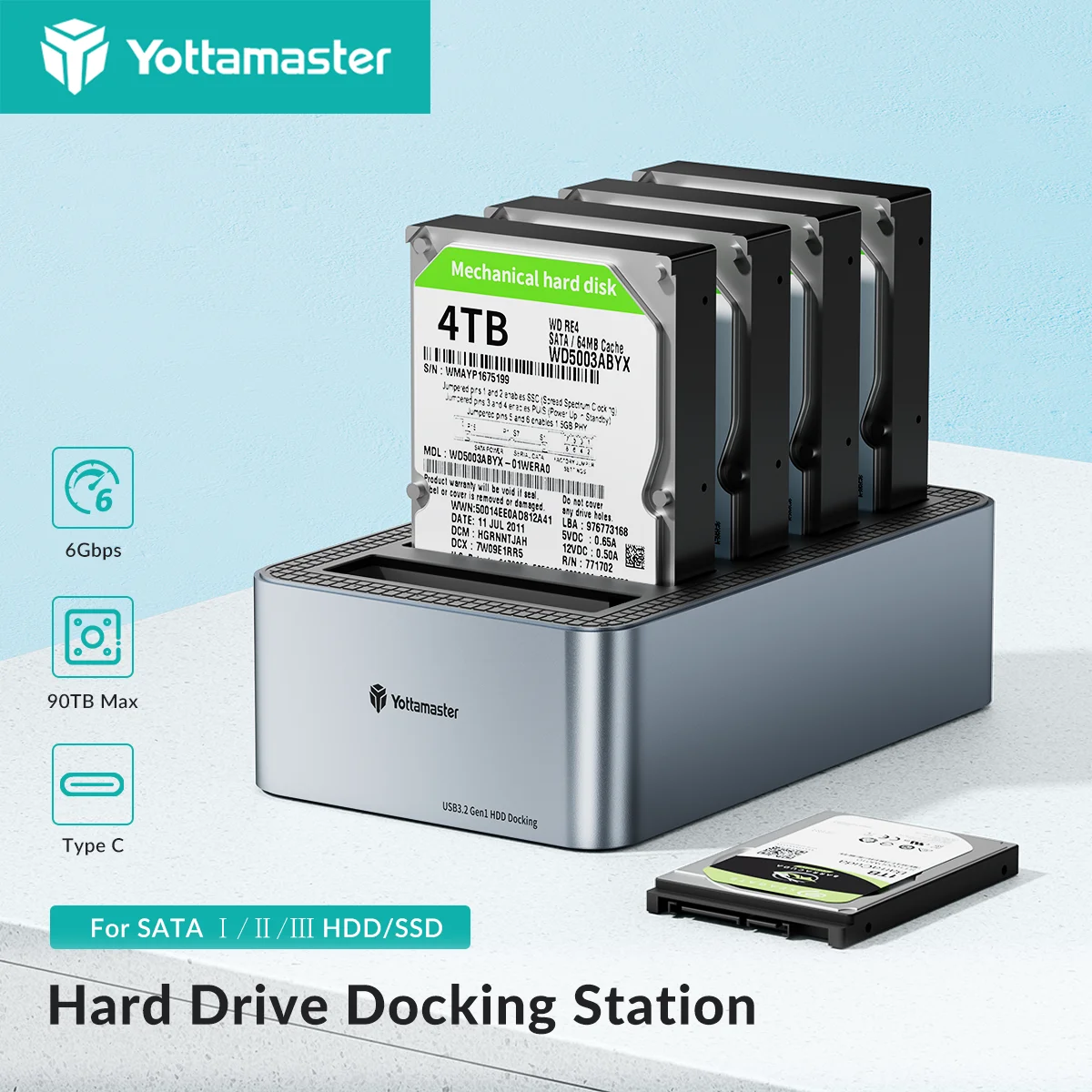 Yottamaster 5-Schacht-Dockingstation für Festplatten mit Offline-Klon, SATA auf USB 3.0, Dockstation für externes Festplattengehäuse, 90 TB Image
