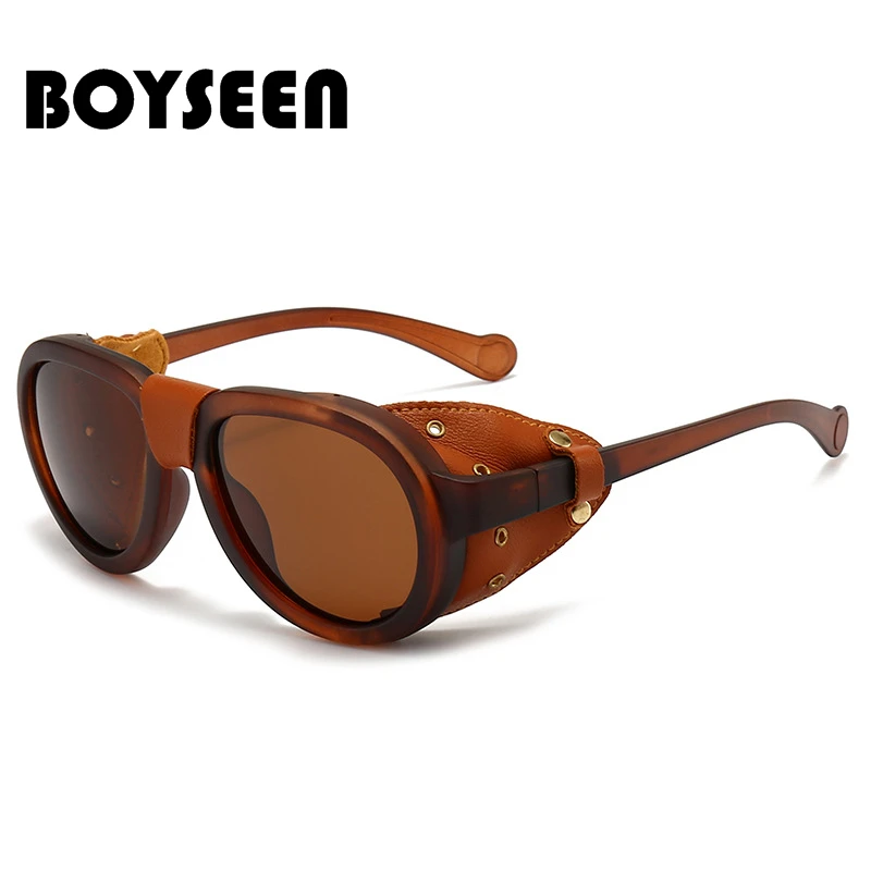 BOYSEEN Steam Punk Oval Winddicht Goggle Polarisierte Sonnenbrille Männer Frauen Fashion Shades Vintage Brille Brillen UV400 Image