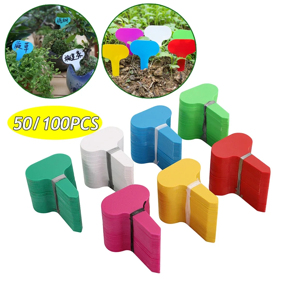 50/100 Stück wiederverwendbare Kunststoff-Pflanzenmarkierungen T-Typ-Tags Kindergarten Garten Dekor Tags für Pflanzen Blumentopf-Tags Gartenbedarf Image