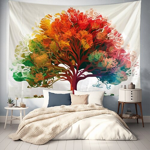 Baum des Lebens hängender Wandteppich Wandkunst große Wandteppich Wanddekoration Fotohintergrund Decke Vorhang Zuhause Schlafzimmer Wohnzimmer Dekoration Image