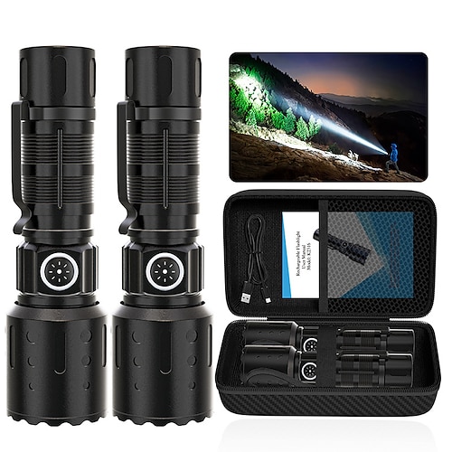 wiederaufladbare Taschenlampen mit hoher Lumenzahl, 1500 m Weitwurfweite, superhelle LED, kleine leistungsstarke taktische Taschenlampe mit Speicherfunktion, 6 Modi, wasserdichte Taschen-Taschenlampe Image