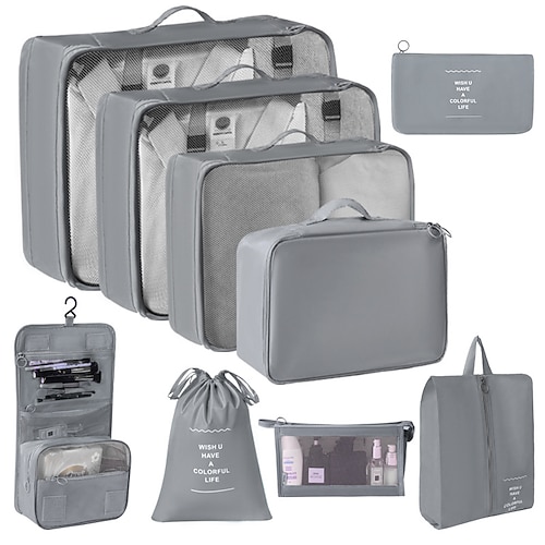 Kompressions-Packwürfel-Set für Reisen, faltbare Gepäck-Organizer-Taschen, tragbare Kultur- und Kosmetiktasche, multifunktionale Kleideraufbewahrungstaschen für Geschäftsreisen und Urlaub Image