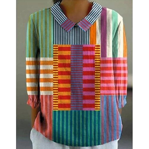 Damen Bluse Lange Ärmel Peter Pan Kragen Freizeit Geometrisch Bohemia Alltag Stilvoll Kragen Reguläre Tops Alltag Knopf Druck Schwarz Gelb Rot Blau Beige Sommer Frühling Image