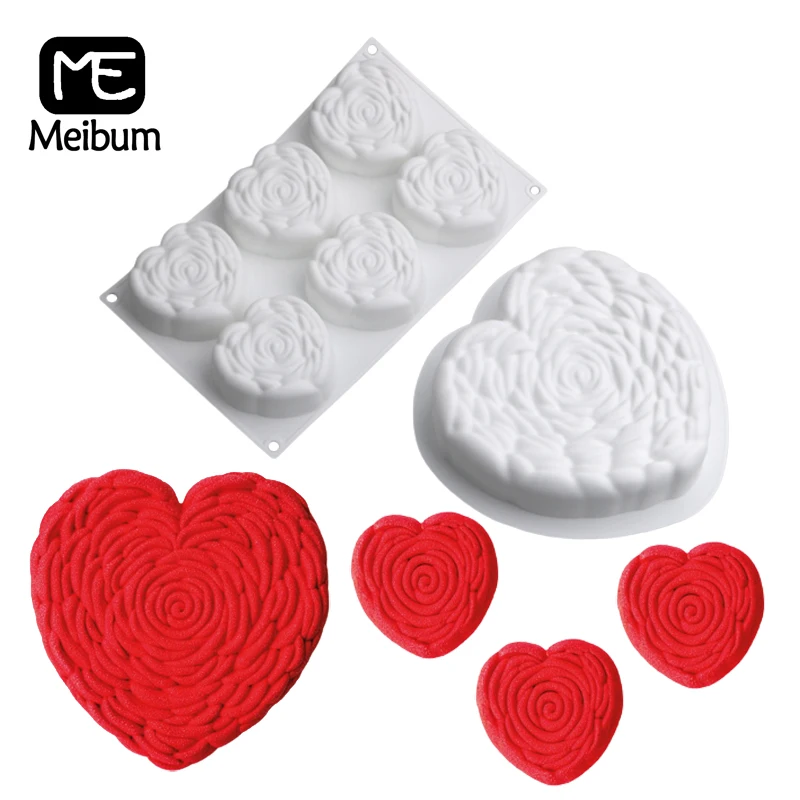 Meibum Herz Silikon Form Rose Textur Design Kuchen Form Valentinstag Mousse Dessert Bakibg Werkzeuge Kuchen Pan Küche Backformen