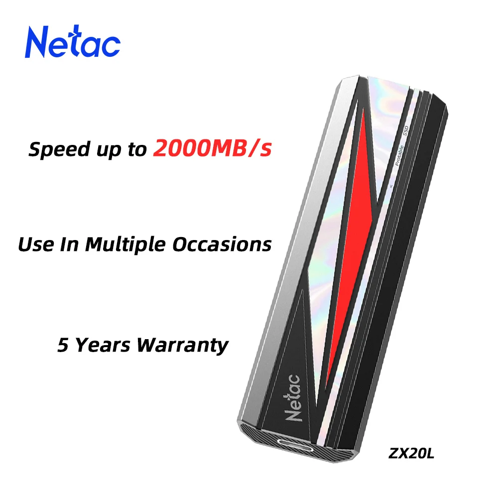 Netac ZX20L 20 Gbit/s Tragbare SSD 2000 MB/s 1 TB 256 GB 512 GB 2 TB USB3.2 Gen2 Solid State Drive für Telefon Laptop Desktop Image