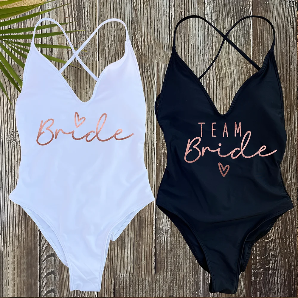 Rose Gold Print Team Bride Einteiliger Badeanzug Squad Damen Bademode Sexy gepolsterter Bachelorette Party Badeanzug Sommer Beachwear Image