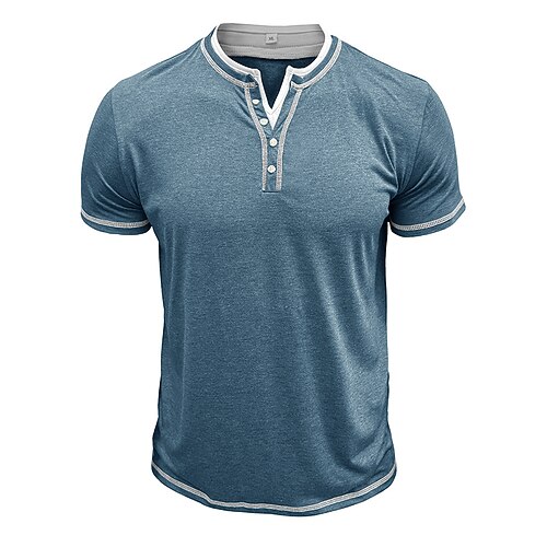 Herren Henley Hemd T-Shirt Kurzarm Einfach Vintage Knöpfe Falscher Zweiteiler Henley Outdoor Lässig Täglich Sommer Frühling Herbst Dunkelgrau Schwarz Hellblau Henley T-Shirt Image