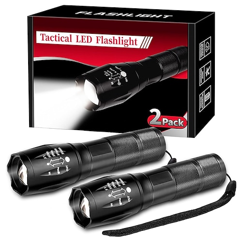 2er-Pack taktische Taschenlampen, Militärqualität, 5 Modi, 3000 Lumen, wasserdichte LED-Taschenlampe für Camping, Radfahren, Wandern, Outdoor, Zuhause, Notfälle Image