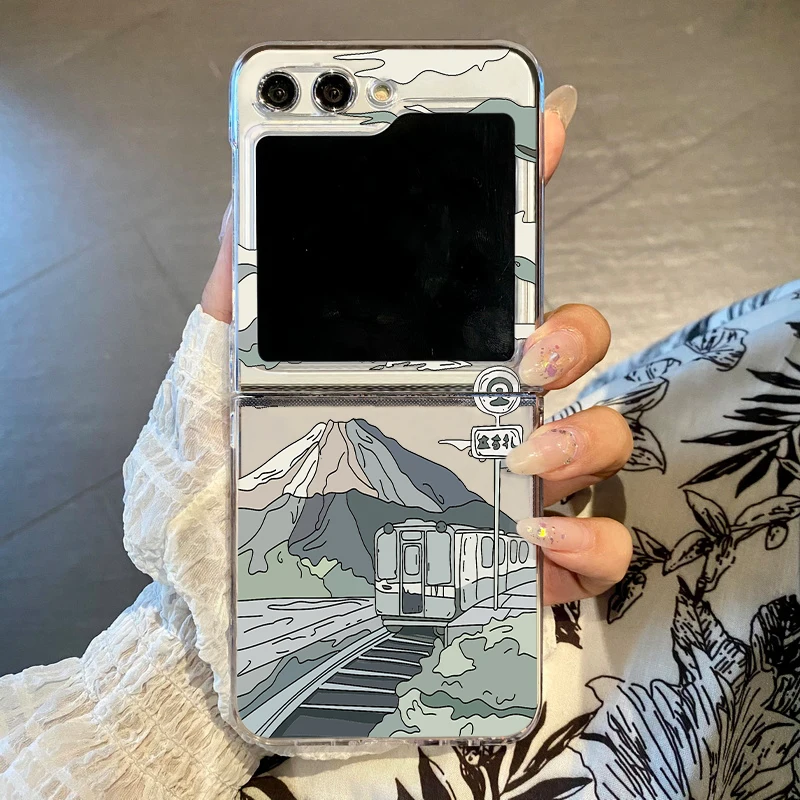 Für Samsung Galaxy Z Flip 7 FE 6 5 4 3 Landschaft Muster Klar Fall Stoßfest Harte PC Klapp Abdeckung für Samsung Z Flip3 Flip6 Image