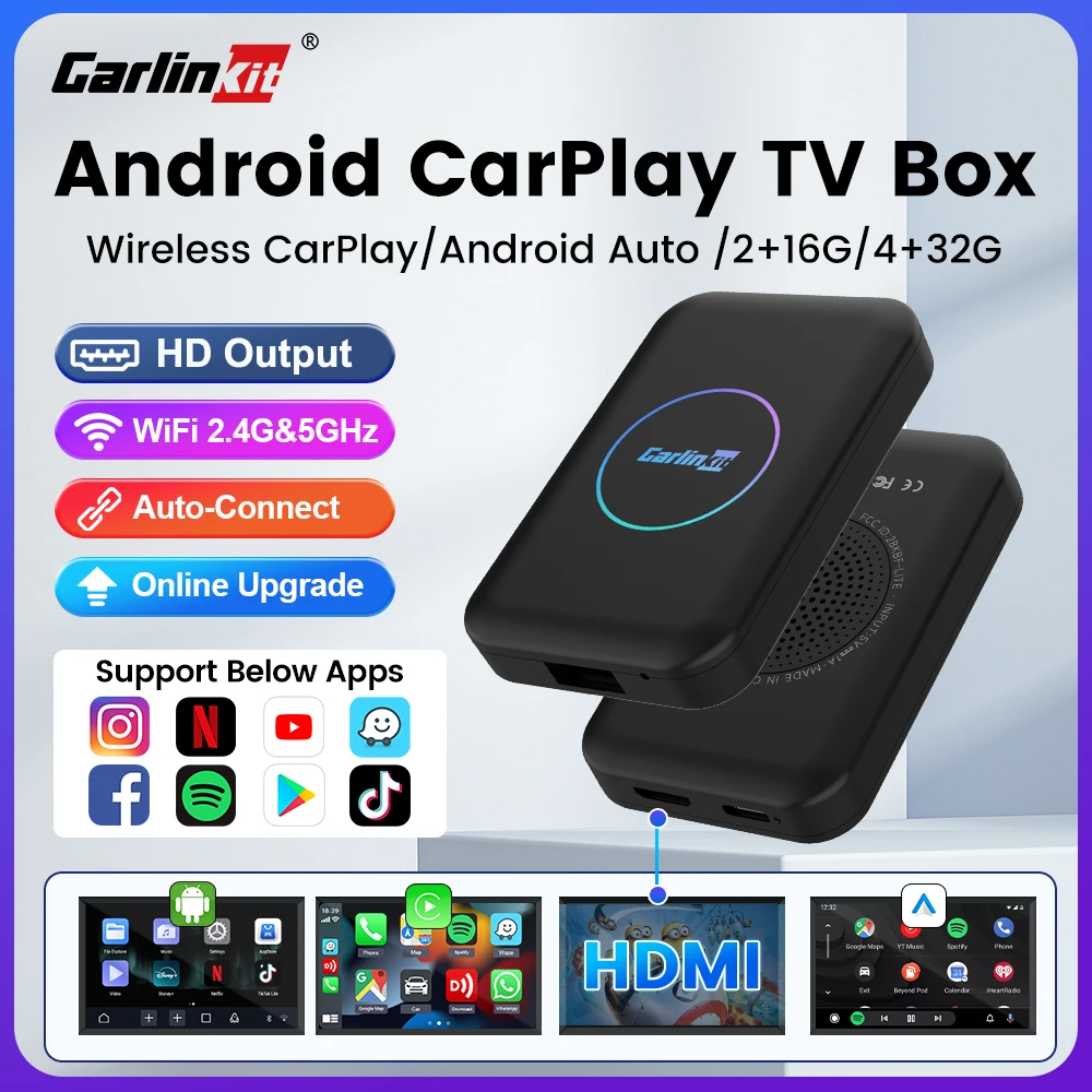 2025 CarlinKit LITE S Android TV Box Drahtlose Carplay Android Auto Für Youtube Netflix IPTV HD Ausgang 5G WIFI Plug Und Play GPS Image