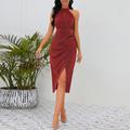 Women's Midi Dress Party Dress Cocktail Dress Sheath Dress Fashion Vacation Party Tea Party Regular Fit Plain Sleeveless Halter Neck Red Blue Gold Green Summer