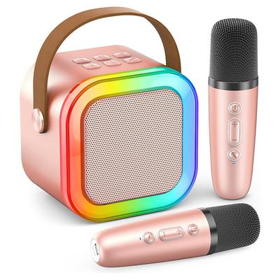 Mini Karaoke Machine Portable Bluetooth Mini Karaoke Microphone Singing Speaker with 2 Wireless Mic and Light for All Smartphones