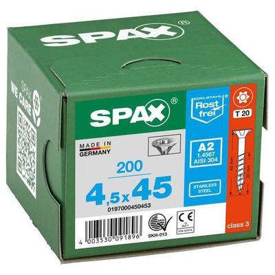 SPAX Universalschrauben T20 Senkkopf Edelstahl A2 4,5 x 45 mm 200 Stück silber