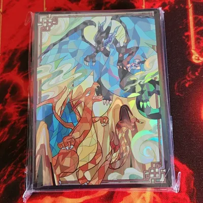 60pcs Pocket Monster Charizard Figures Card Sleeves Glass Painting Style Pokemon WS PTCG Trading