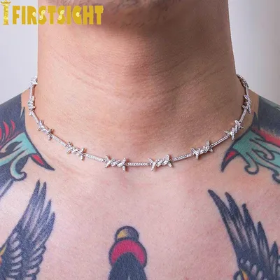 New Geometric CZ Bar Barbed Wire Charm Necklace Gold Silver Color 5A Cubic Zirconia Chain Fashion