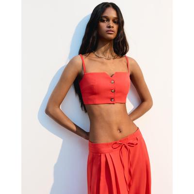 Bershka Cropped Buttoned Waistcoat Women Xs Red