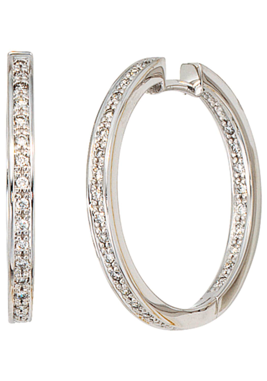 Paar Creolen JOBO, weiß (weißgold 585), Ohrringe, Damen, 23,8mm, SI = kleine Einschlüsse, Diamanten Weißgold 585, Diamanten, Weißgold 585, rund 585 Weißgold mit 50 Diamanten