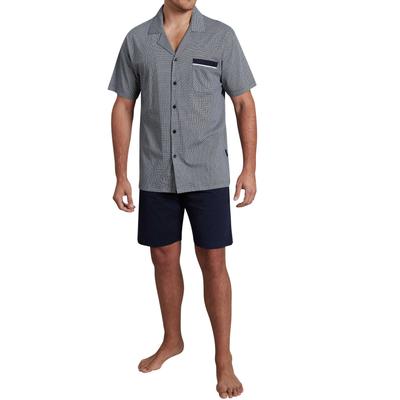 Shorty GÖTZBURG "Brooklyn", Herren, Gr. 52 (L), blau (blau, mittel, minimal), Single Jersey, Obermaterial: 100% Baumwolle, bedruckt, klassisch, bequem kurz, V-Ausschnitt, Kurzarm, Homewear-Sets, Kurzarm, V-Ausschnitt, mit Kragen, kurze Hose,... Image