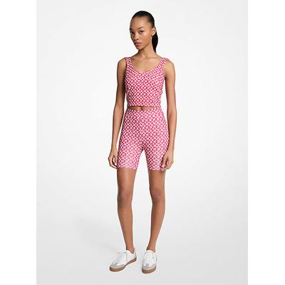 Michael Kors Logo Print Stretch Knit Cropped Tank Top Red S