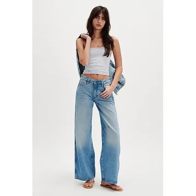 Wrangler World Wide Mid-Rise Wide-Leg Jeans at Free People in Rocky Wash, Size: 29